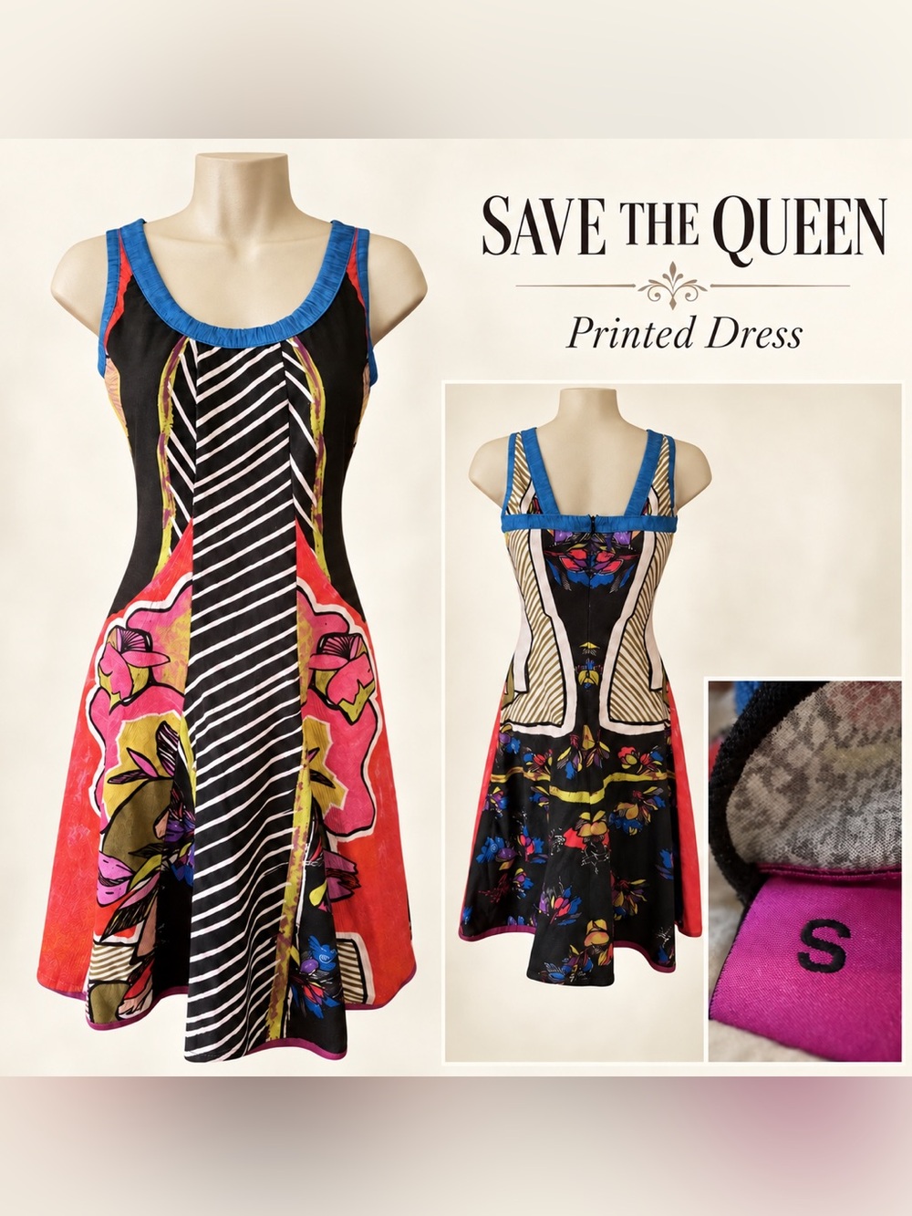 Save The Queen Italy Floral Stripe Sleeveless Dress Size S